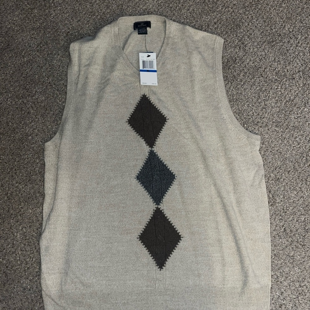 Dockers Tan Brown Argyle Sweater Vest Sleeveless Extra Soft Fine Gauge Sz XL NWT